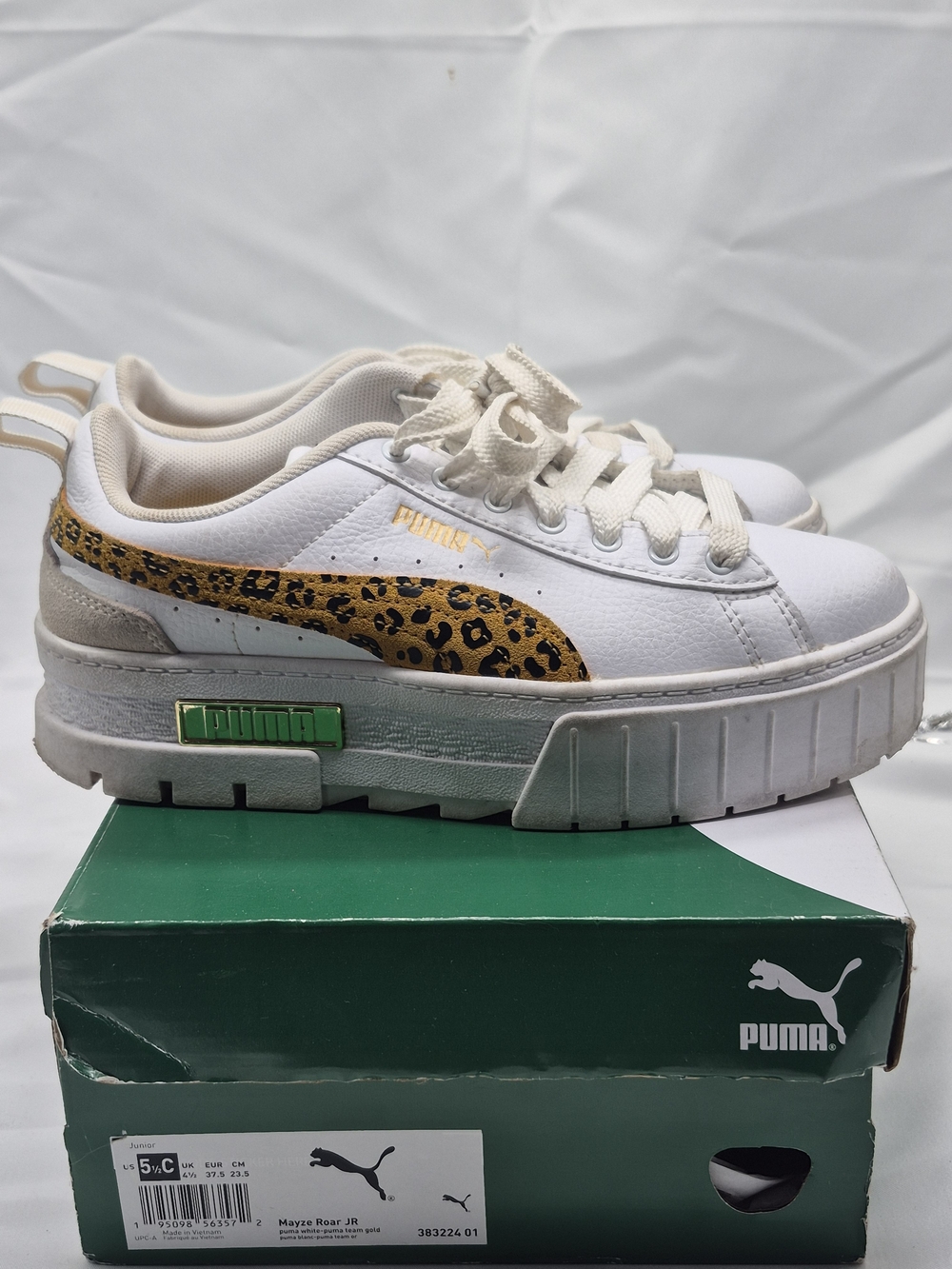 Puma White Platform Sneaker with Leopard Print Formstrip